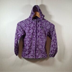 Patagonia Girl’s Purple Geometric Fish Pattern Baggie Hooded Jacket Size S
